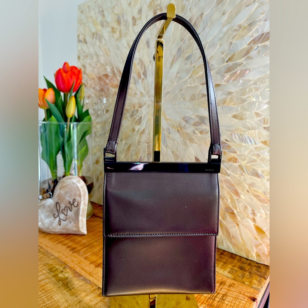 GUCCI Bronze and Metallic Leather Flap Handbag Purse